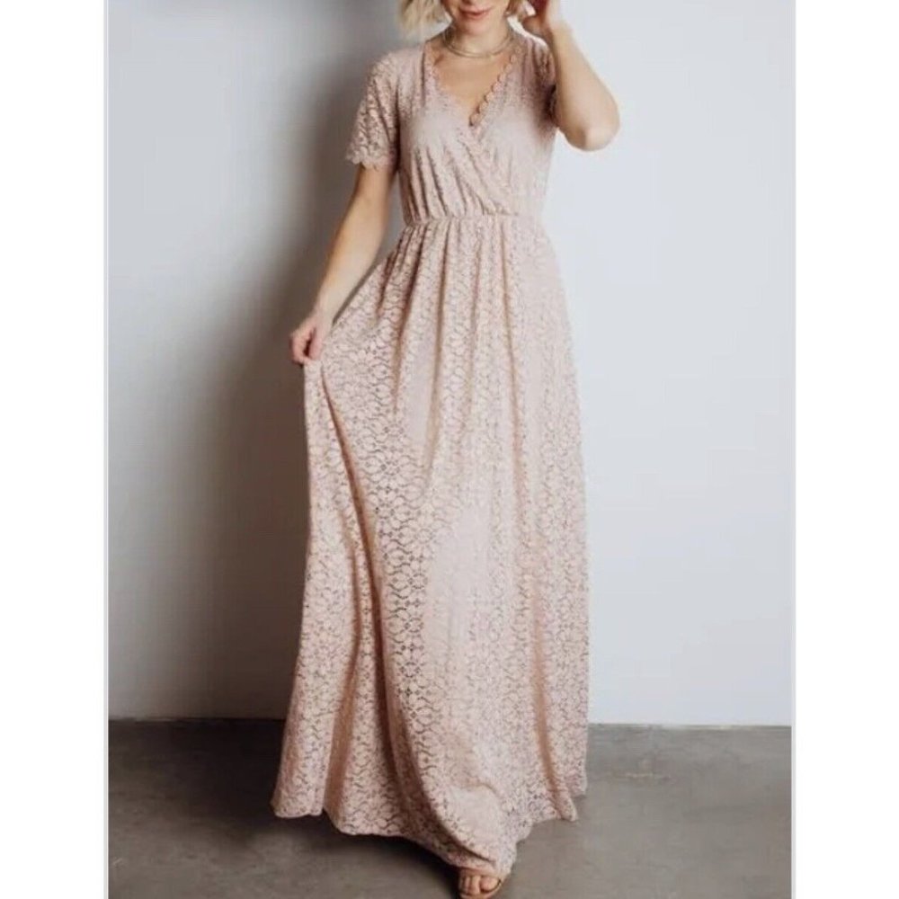 Baltic Born Venice Lace Maxi Dress Size XL Blush V-Neck New